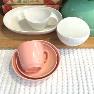 Vintage Melmac dishes pink white prolon retro cream sugar bowl cup